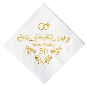 Crisky Lot de 50 serviettes en papier pour 50e anniversaire de mariage Doré Crisky Lot de 50 serviettes en papier pour 50e anniversaire de mariage Doré