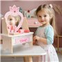 WOODENFUN Coiffeuse en bois pour fille avec 7 pièces, tiroir miroir acrylique rotatif à 360°, coiffeuse rose pour enfants