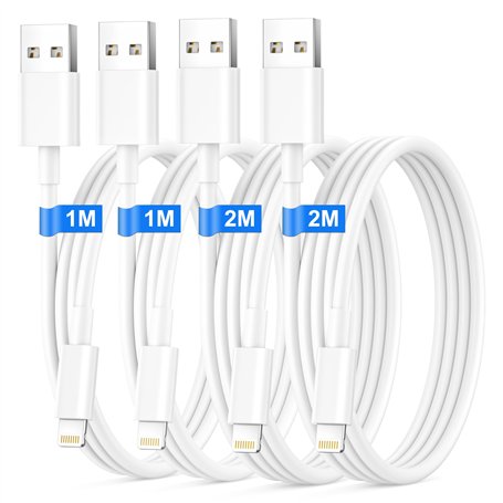Câble iPhone [1+1+2+2M/Lot de 4] Certifié MFi