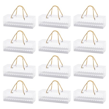 ZBHDEYG Lot de 12 boîtes à gâteau transparentes avec ficelle dorée - Avec feuilles de papier - Boîte à gâteau - Boîte à biscuits