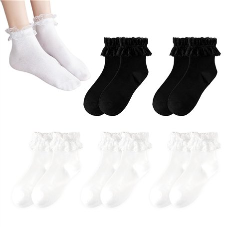 HDGSAFD Lot de 5 Paires de Chaussettes en Coton pour Femme - À Volants
