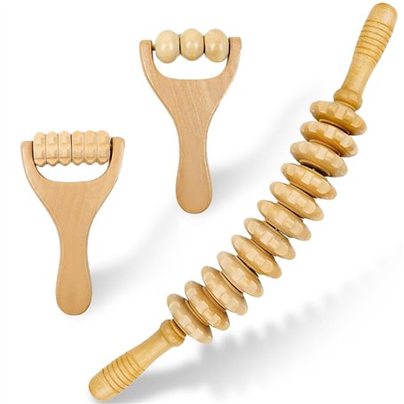 Uoimky Lot de 3 rouleaux de massage en bois avec poignée - Anti-cellulite - Pour le dos