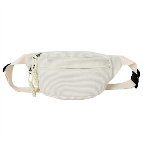 Landrain Sac banane en velours côtelé blanc pour femme avec bandoulière réglable et élégant