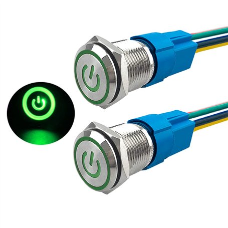 Aiqeer 2 Pièces 16 mm Commutateur Bouton-Poussoir Auto-Bloquant