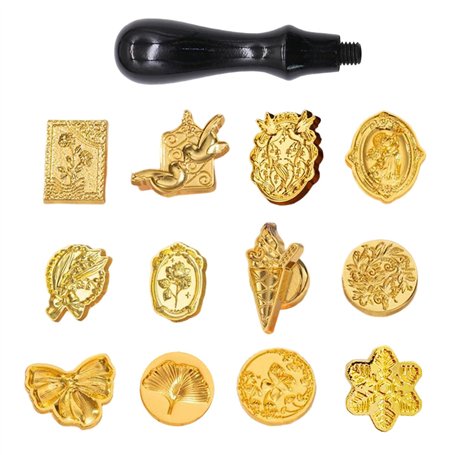 12 Timbres De Cachet Postal Et 1 Poignée En Bois