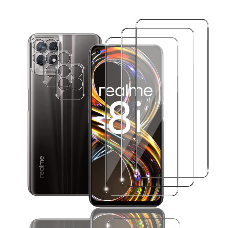Ydiciv 3+3 Pièces Verre trempé Compatible avec Realme 8i avec 3 Pièces Caméra Arrière Protecteur