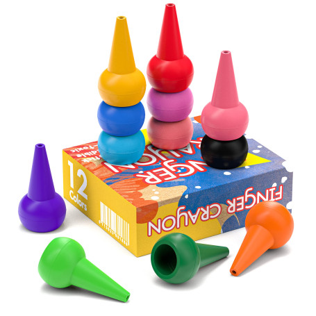 WATSABRO Crayons à Doigts 12 Couleurs Crayons Caryons Bébé pour Tout-Petits Jouets Empilables pour Tout-Petits Bébés Enfants Lav
