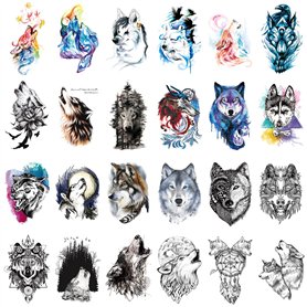 Gwolf 24 pcs loup tatouage temporaire, personnalité loup tatouage autocollants nouvelle protection de lenvironnement étanche fle Gwolf 24 pcs loup tatouage temporaire