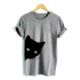 wodceeke T-Shirt à col Rond pour Femme Motif Chat - Gris - Taille M