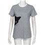 wodceeke T-Shirt à col Rond pour Femme Motif Chat - Gris - Taille M