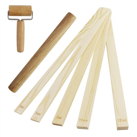 Lot de 11 baguettes de guidage de poterie et rouleau à pâtisserie en bois