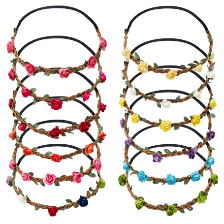 Fleur Bandeau Multicolore Dame Fille Couronne de Fleurs de Bandeaux de Guirlandes Florales pour Fête de Mariage Festival 12 Pièc
