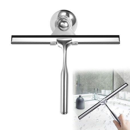 Raclettes de Douche en Acier Inoxydable Raclette en Silicone 25cm avec Support Ventouse pour Douche Fenêtre Verre Porte de Douch