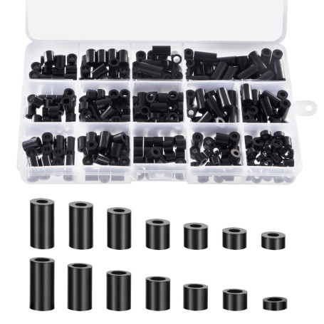 Yesaler Rondelles d'Espacement 320 Pièces Rondes Entretoises ABS Kit de Entretoises Noir Rondelles d'Isolation pour Vis M3