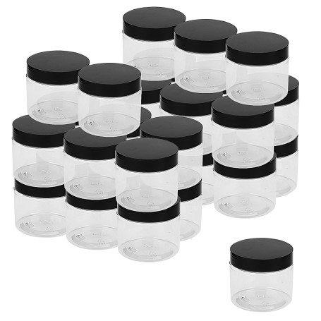 MUKCHAP Lot de 30 bocaux ronds en plastique transparent de 150 ml avec couvercles