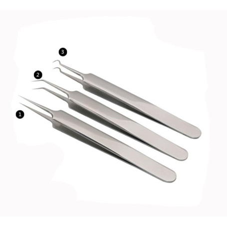 set (3PCS) Silver Professional Retirer les points noirs Pince à épiler Acier inoxydable Droit / incliné et pointu