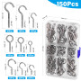 HATANSE 150 Pièce Crochets à Visser Inox 9 Tailles Crochet Lustre Plafond Crochets à Vis en Métal Screw in Hooks pour Lampes Clé