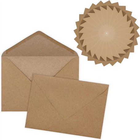 100 enveloppes Vintage en Papier Kraft Din C6 avec Colle Humide et Fermeture Pointue. Robuste