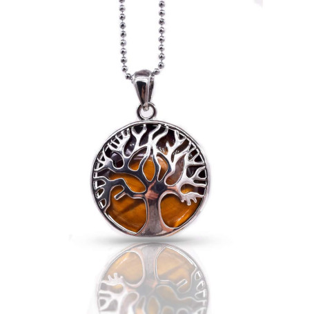 Thajaling Collier Reiki avec pendentif arbre de vie en argent et pierre œil de tigre - cristaux pierres à chakra