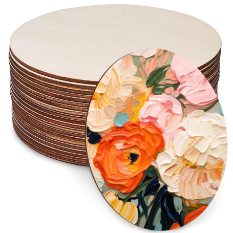 Lot de 20 plaques de bois de bricolage rondes en bois naturel - 20 x 20 cm - Plaques de bois pour travaux manuels
