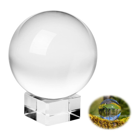Boule en cristal K9 - 80 mm - Avec support - Boule en verre transparent - Pour photographie - Accessoire de photographie - Boule