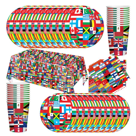 Vaisselle D'anniversaire Avec Drapeaux Internationaux