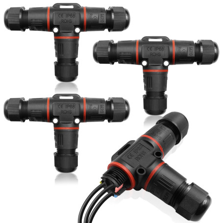 Druuzyl Lot de 4 Boîtes de Jonction IP68 3 Broches - Connecteur de Câble Étanche pour Extérieur/Jardin - Diamètre 3-12mm - Boîti