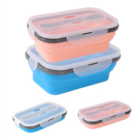 2 Pièces Boîte à Lunch Pliante 900ml Rétractable Déjeuner Bento Box Stockage avec Couvercle Empilable Boîte Bento Anti-Fuite