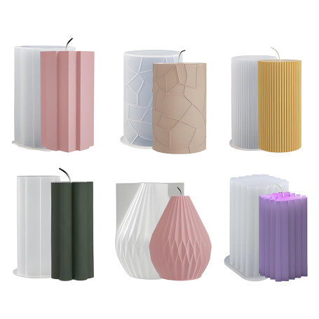 Silicone Bougie Set 6PCS Moule à Bougie Artisanale à La Main 3D Moules à Bougies Cylindriques DIY Moules pour Bougies Piliers Mo