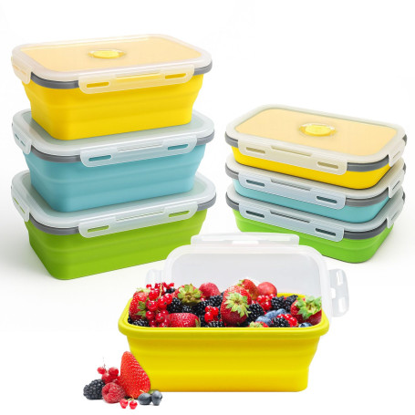 Druuzyl 3 Boîtes Bento Pliables en Silicone (1200ml) - Lunch Box Rétractable avec Couvercle - Empilable & Gain de Place - Pour R