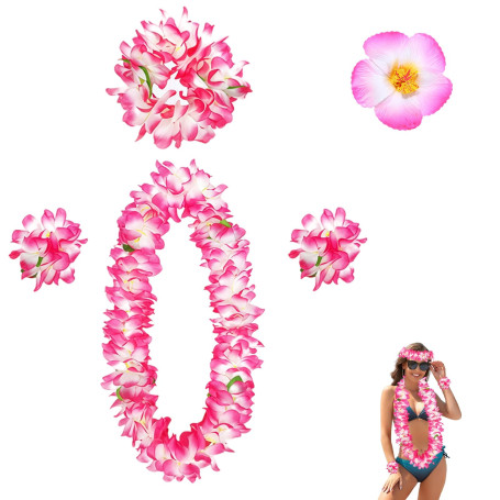 LUMOOM Lot de 5 chaînes de fleurs hawaïennes - Accessoires de cheveux - Chaîne hawaïenne - Avec bandeau - Bracelets à cheveux -