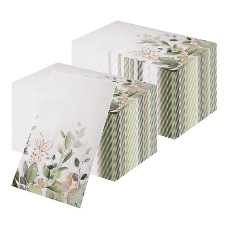 Lot de 100 serviettes jetables en papier eucalyptus avec imprimé verdure - Extra larges - 40 x 33 cm - Pour décoration de fête