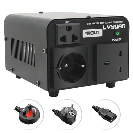 Cantonape Convertisseur de tension 800 VA 220 V/110 V – Transformateur élévateur/réducteur de tension de 800 W US