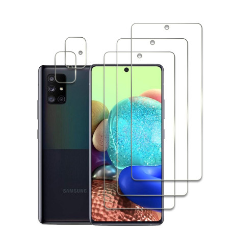 [5 Pièces] 3 Pièces Verre Trempé pour Samsung Galaxy A71 avec 2 Pièces Caméra Arrière Protecteur