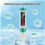 PH Mètre Testeur Sel Piscine: 5 en 1 Analyseur Eau pour Mesure PH TDS EC Salinité Température - Testeur Piscine Electronique Pré