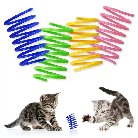 LAMXD Lot de 20 jouets à ressort colorés pour chat - Sans BPA - En plastique - Ressorts hélicoïdaux - Jouets interactifs pour ch