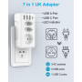 Prise Anglaise Adapteur Francais Adaptateur Voyage avec 3USB & 1 USB C et 3 Prises