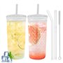 Byfoyif 2 Pcs Verre avec Couvercle et Paille 650 ml