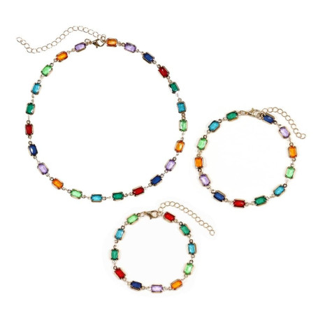 XFSRG Parure Bijoux Femme Collier et Bracelets Fantaisie Multicolore Ensemble de Bijoux Mode pour Mariage et Soirée