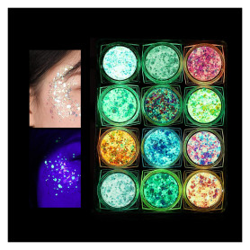 KUIRUNRX® Lumineuse Paillettes Gel,12 Couleurs Maquillage Paillettes Glitter,Holographique Paillettes Set,Paillettes de Corps,Fl KUIRUNRX® Lumineuse Paillettes Gel