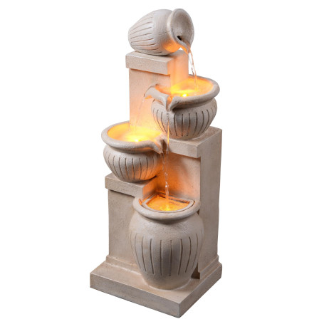 Teamson Home Fontaine Solaire 4 Niveaux Cascade exterieure LED ecologique sans Fil Balcon Patio Aspect Pierre Naturelle