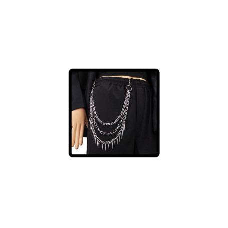 Resweky Chaîne de pantalon à rivets multicouches Hip Hop Gothique Punk Tassel Chaîne de taille Chaîne de taille Chaîne de portef