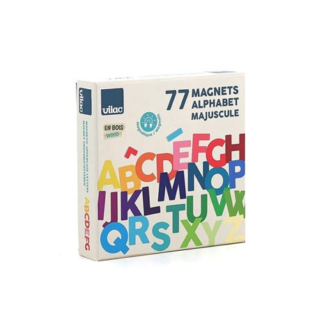 VILAC - Magnets Alphabet majuscules 77 pcs - Jeux Créatifs - 77 Magnets Lettres minuscules en Bois - Jeux d'Eveil pour Enfant en
