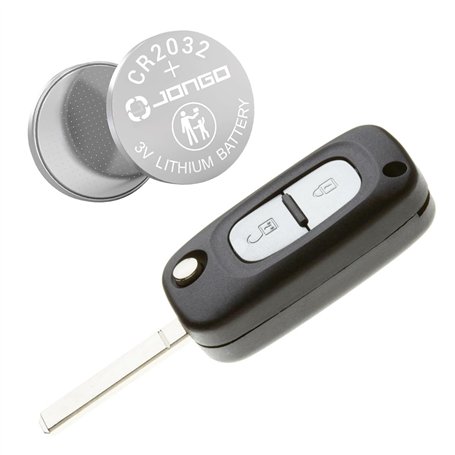 JONGO Coque de clé Compatible Renault Clio 3 Twingo 2 Kangoo Wind – 2 Boutons – avec Lame et Pile – Boîtier plip Voiture de Remp