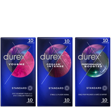 DUREX - Lot de 3 Boîtes de Préservatifs - You & Me x10 - Performance Booster x10 - Orgasm'Intense x10
