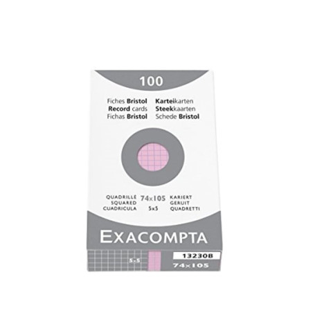 Exacompta - Réf. 13230B - Étui de 100 fiches bristol quadrillées 5x5 non perforées - format 74 x 105 mm - compatibles avec impri