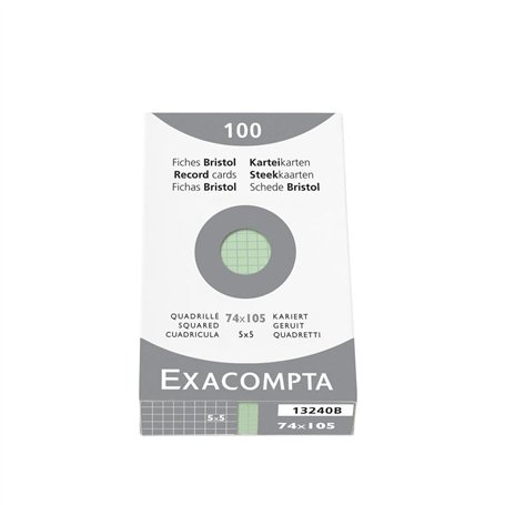 Exacompta - Réf. 13240B - Étui de 100 fiches bristol quadrillées 5x5 non perforées - format 74 x 105 mm - compatibles avec impri