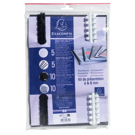 Exacompta - Réf. 42844E - Carton de 5 Kits de présentation reliures spiralées pour dossier de 10 à 40 feuilles A4-25 peignes 6 m