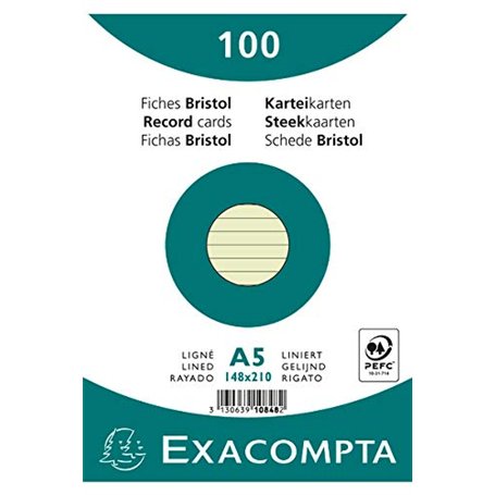 Exacompta - Réf. 10848SE - Paquet de 100 fiches bristol lignées non perforées - sous film - compatibles avec imprimante jet d'en