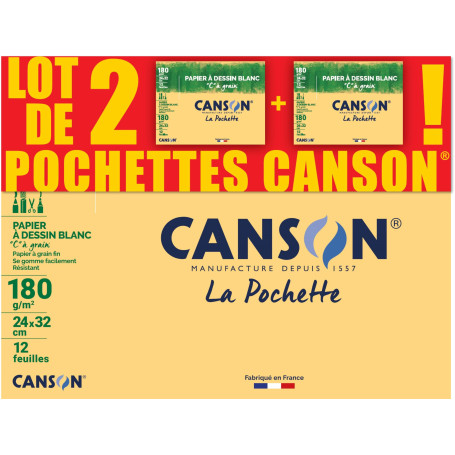 CANSON C à Grain - Lot 2 pochettes 12 feuilles de papier dessin blanc 24x32 180g/m²